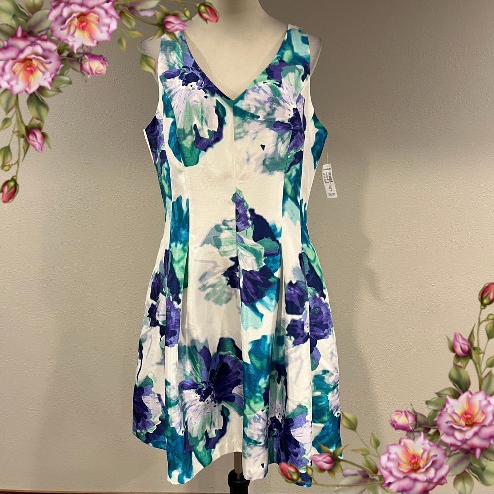 Dressbarn formal v-neck floral knee‎ length sleeveless Dress size 12